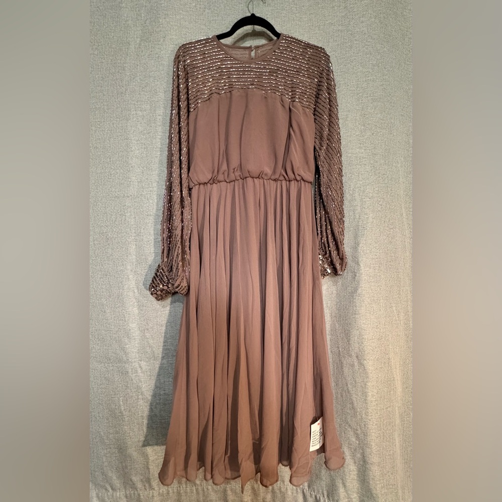 ASOS DESIGN midi dress with linear yoke embellishment in mauve